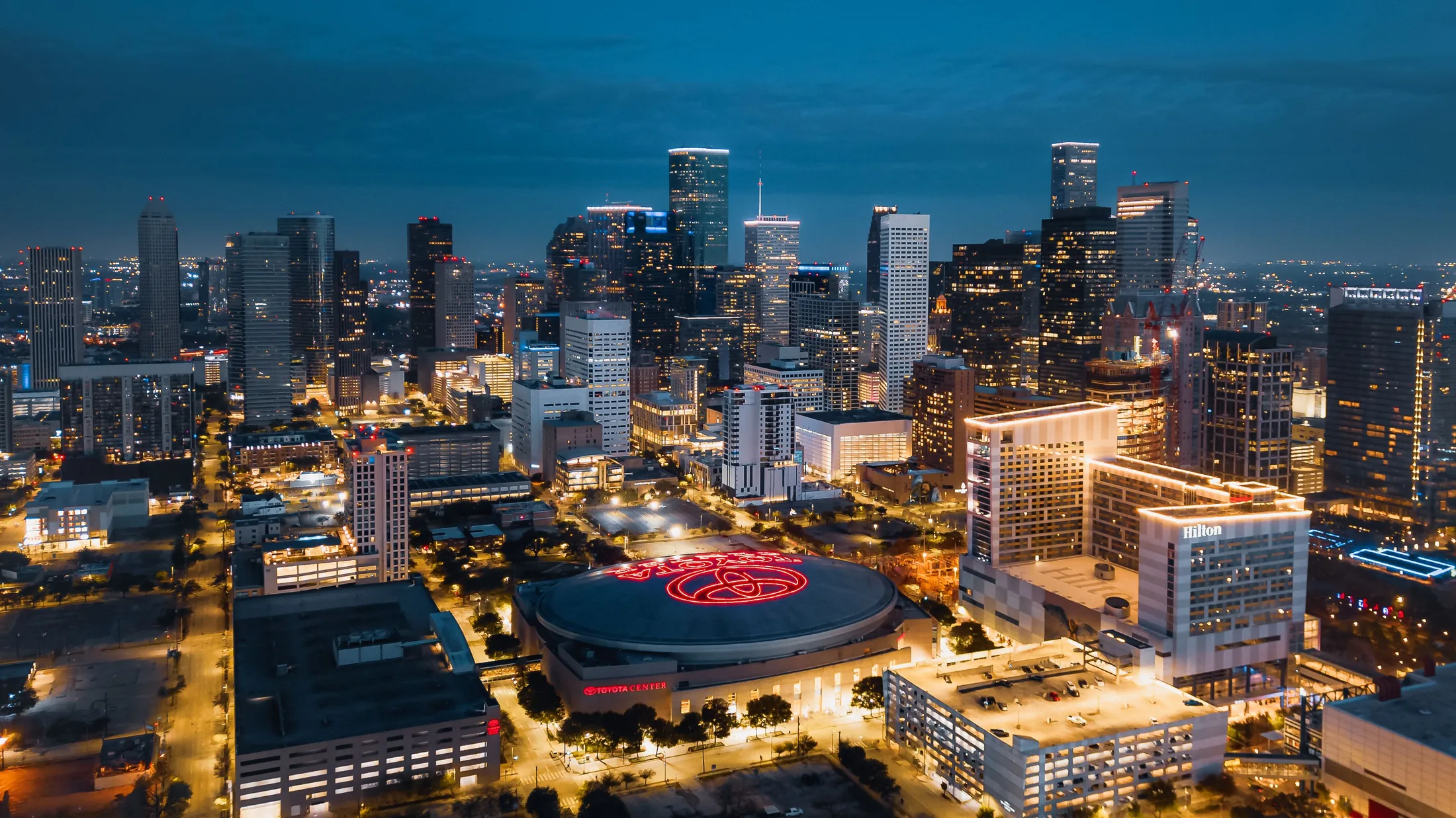 The Houston skyline at dusk