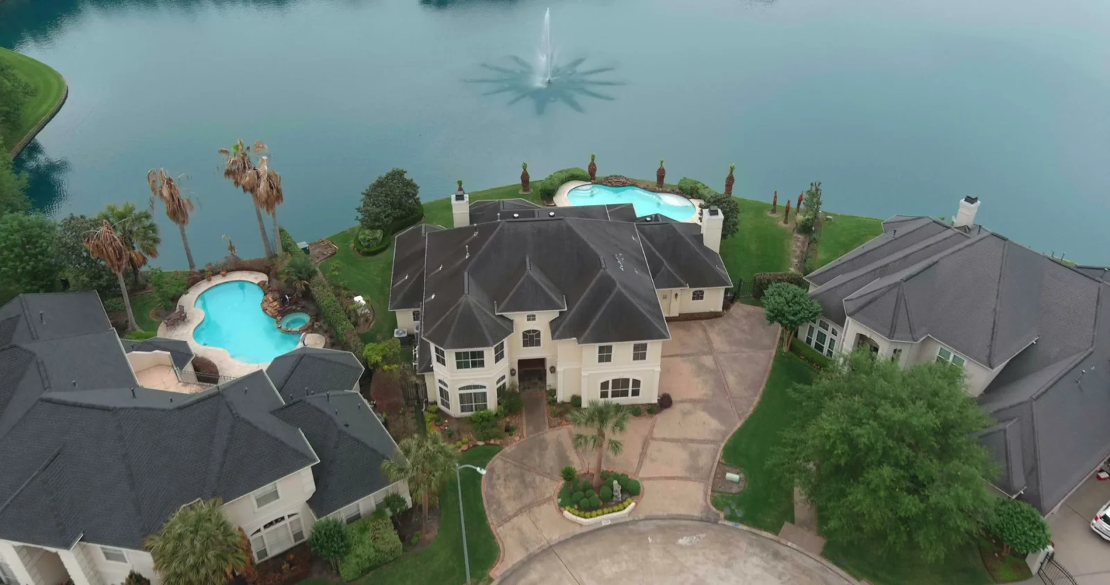 Aerial view of an upscale Central Texas Hill Country lakefront estate